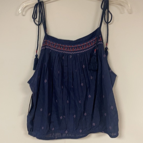 Free People, super cute navy tie-at-shoulders top, L NWT - Picture 7 of 11